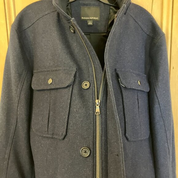 Banana Republic Mens Vintage Y2K Navy Military Peacoat Jacket Large Blue FA EXC - Picture 4 of 12